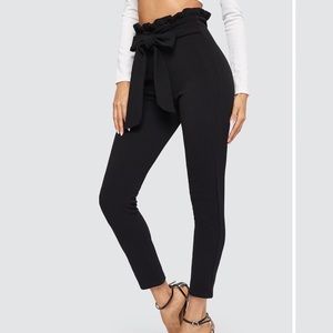 Paper bag waist skinny pants with belt